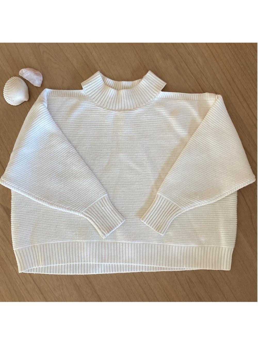 Zara — Ribbed, Mock Neck, Cold Shoulder Sweater